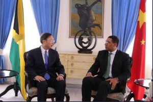The State Councillor of the People’s Republic of China Yang Jiechi meeting with Prime Minister Andrew Holness yesterday morning. 