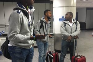 Some of the West Indies players on their arrival in Belfast ahead of today’s One Day International against Ireland. (Photo courtesy of Cricket West Indies)