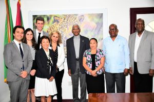 President David Granger (fourth from right) and his delegation meeting with Country Representative of the Inter-American Development Bank, Sophie Makonnen (fifth from right) and the visiting team at State House. (Ministry of the Presidency photo)