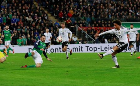  Northern Ireland vs Germany - Windsor Park, Belfast,Germany’s Leroy Sane shoots at goal (Reuters/Jason Cairnduff)