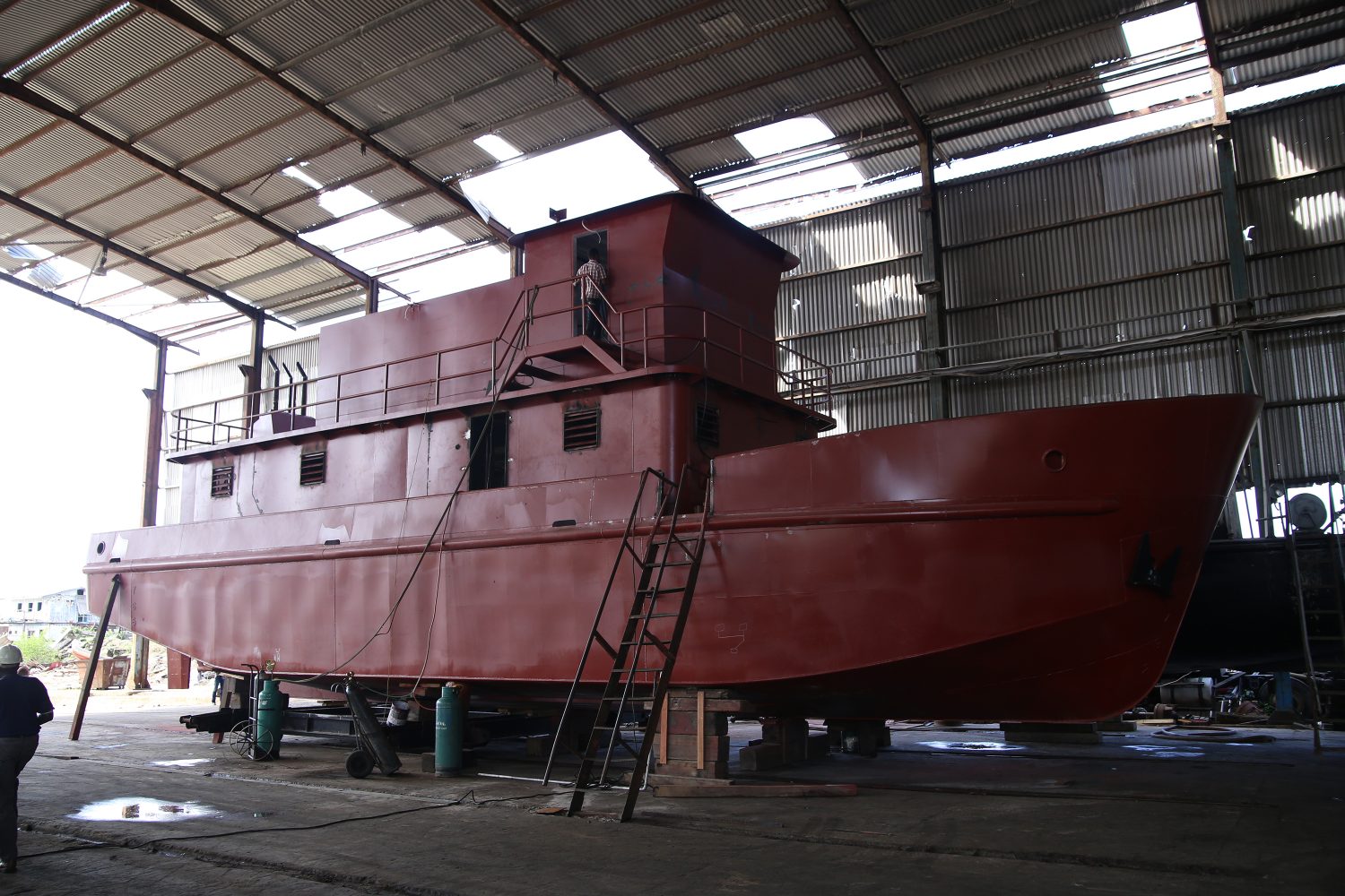 The Prison Service vessel under construction at the GNIC wharf (Keno George photo) 
