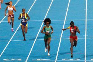 Guyana’s Deshanna Skeete wins the female 400m final at the South American Youth games on Saturday in Santiago, Chile.