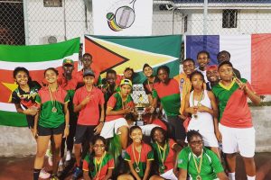 The victorious Guyana lawn tennis team after winning the annual Cup of Guianas tournament held here recently.
