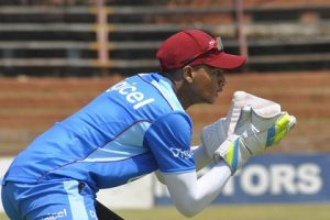 CHANCE FOR REDEMPTION: Wicketkeeper Shane Dowrich goes through his paces in practice ahead of the opening Test tomorrow (Photo courtesy CWI Media)
