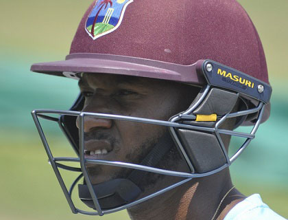 LOOKING AHEAD: Batsman Jermaine Blackwood is deep in thought during a net session ahead of today’s start of the opening Test against Zimbabwe. (Photo courtesy CWI Media)