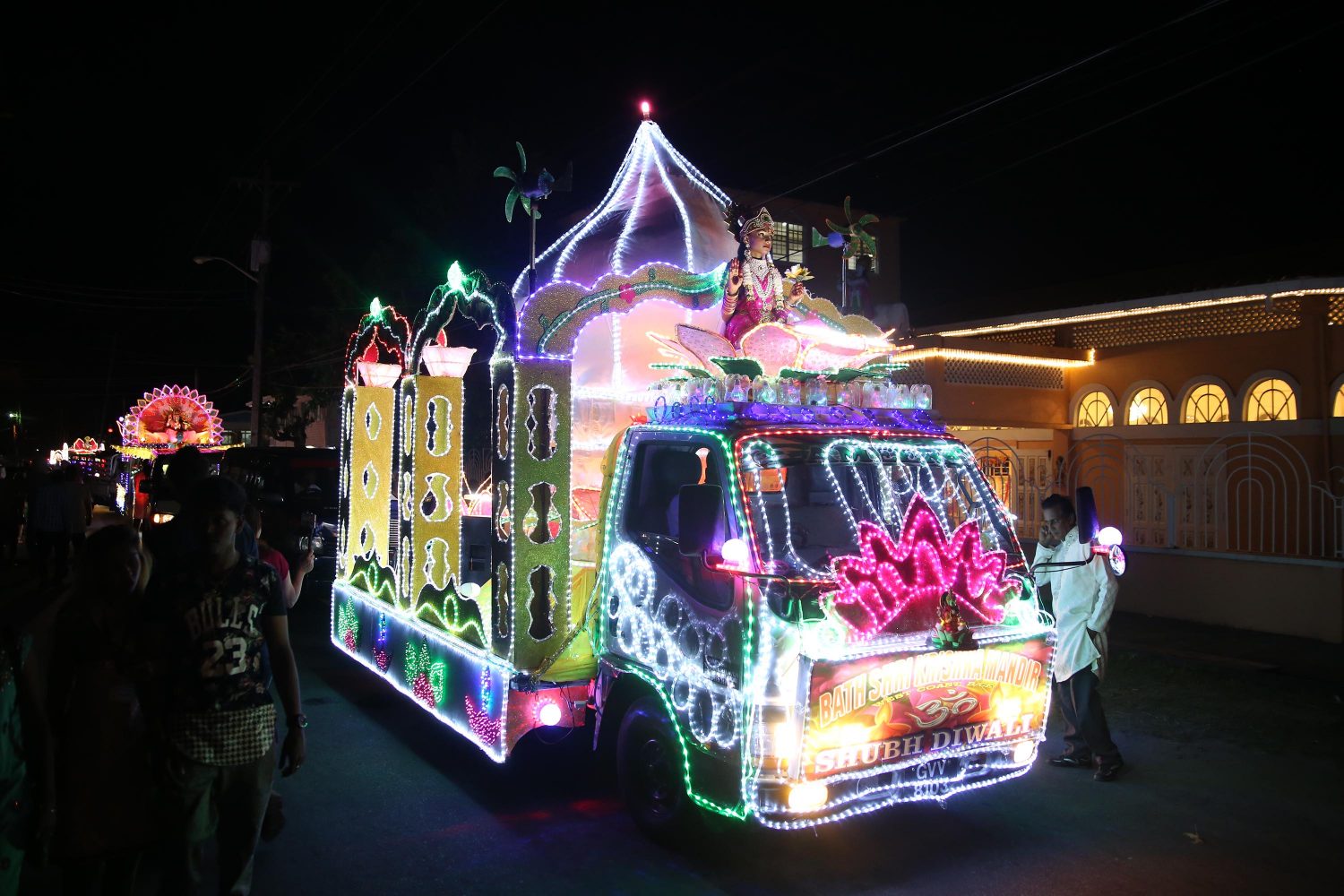 One of the many floats that took part in the Guyana Hindu 5 Sabha’s Diwali float parade. This float was presented by the Bath Shri Krishna Mandir. 