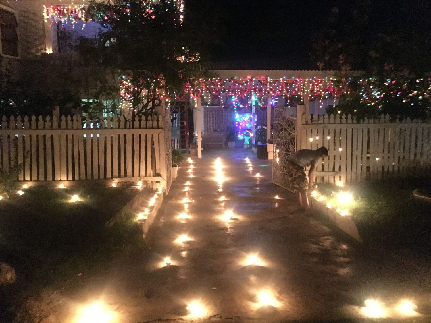 A house in Turkeyen, Greater Georgetown, festooned with diyas and fairy lights last night. 