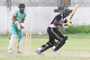 Sherfane Rutherford works one into the leg side during his innings yesterday (Orlando Charles Photo)