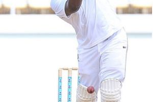 All-rounder Rahkeem Cornwall drives sweetly during his counter-attacking top-score of 46 against Sri Lanka A yesterday. (Photo courtesy CWI Media)