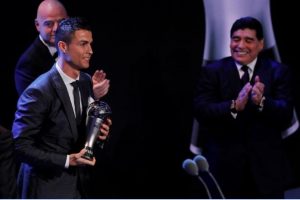 Cristiano Ronaldo receiving his award.