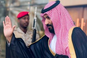 Saudi Crown Prince Mohammed bin Salman waves during a welcoming ceremony for British Defence Secretary Michael Fallon in Jeddah, Saudi Arabia September 19, 2017. Saudi Press Agency/Handout via REUTERS