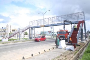 Safer walk coming: The Diamond, East Bank Demerara overpass which will make it safer for pedestrians is well on the way to completion. (Keno George photo)