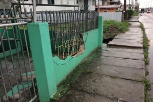 The section of Fizul Razac’s fence which was damaged early yesterday morning following yet another vehicular accident
