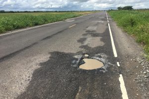 A large pothole that developed on the Parfaite Harmonie access road two weeks ago.