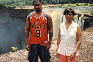 Debra Rostron and her late son Jamie at the Kaieteur Falls during Jamie’s first and only visit to Guyana.
