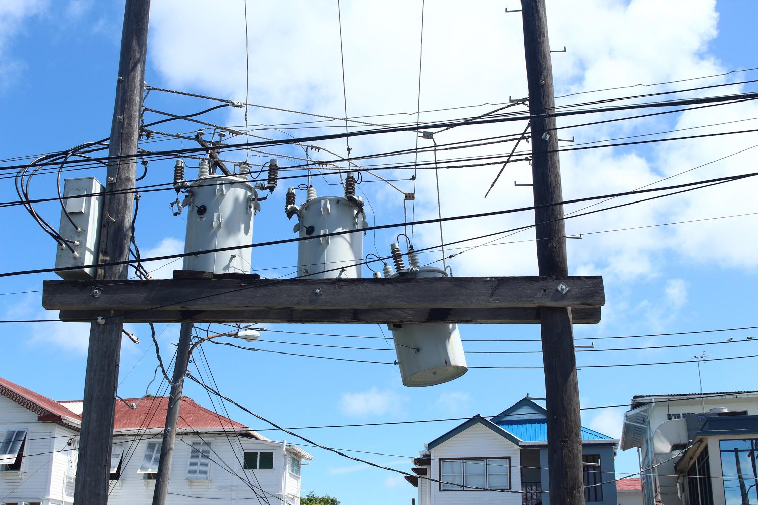 A transformer was dislodged after the car slammed into utility posts as a result of the collision.
