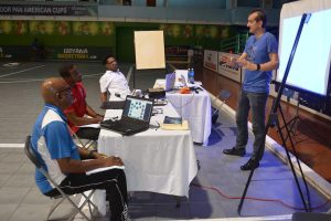 ITTF Latin America Development Officer Ramon Montes during yesterday’s sessions for the advanced coaches.