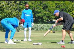 Former Australia Wicketkeeper Ian Healey working with Shai Hope and Shane Dowrich during the Caribbean side’s recent training stint in Australia. (Photo courtesy CWI media)
