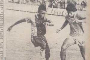 FLASHBACK! Guyana’s Julien Moe and India’s Samir Chowdhary fight for possession of the ball in the match which was won by Guyana 3-0.
