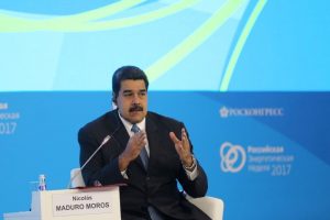 Venezuela's President Nicolas Maduro speaks during a meeting at the Russian Energy Week 2017 forum in Moscow, Russia October 4, 2017. Miraflores Palace/Handout via REUTERS