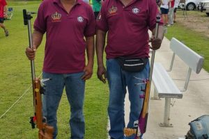 Guyana’s Mahendra Persaud, left and Lennox Braithwaite following their outstanding performances at the Commonwealth Shooting Federation (CSF) rifle-shooting championships which ended yesterday in Australia. (Photo courtesy of the Guyana NRA.)