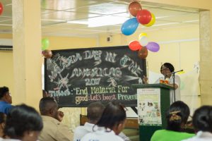 Minister of Public Health Volda Lawrence addressing the audience at the launch of ‘Malaria in the Americas in Lethem on Monday (MoPH photo)