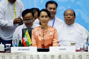 Myanmar State Counselor Aung San Suu Kyi attends the 13th Asia Europe Foreign Ministers Meeting (ASEM) in Naypyitaw, Myanmar, November 20, 2017. REUTERS/Stringer