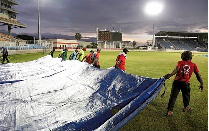 Ground-staff at Sabina Park were kept busy by the weather. (Photo courtesy CWI Media) 