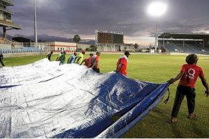 Rain ruined the opening day of the match at Sabina Park.
