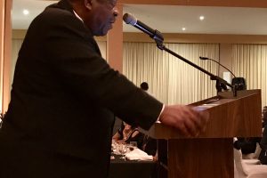 Sir Dennis Byron addressing the event (Guyana Bar Association photo)