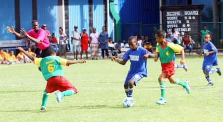 A West Ruimveldt player controls the ball during the semi-final fixture against Sophia. (Orlando Charles photo)