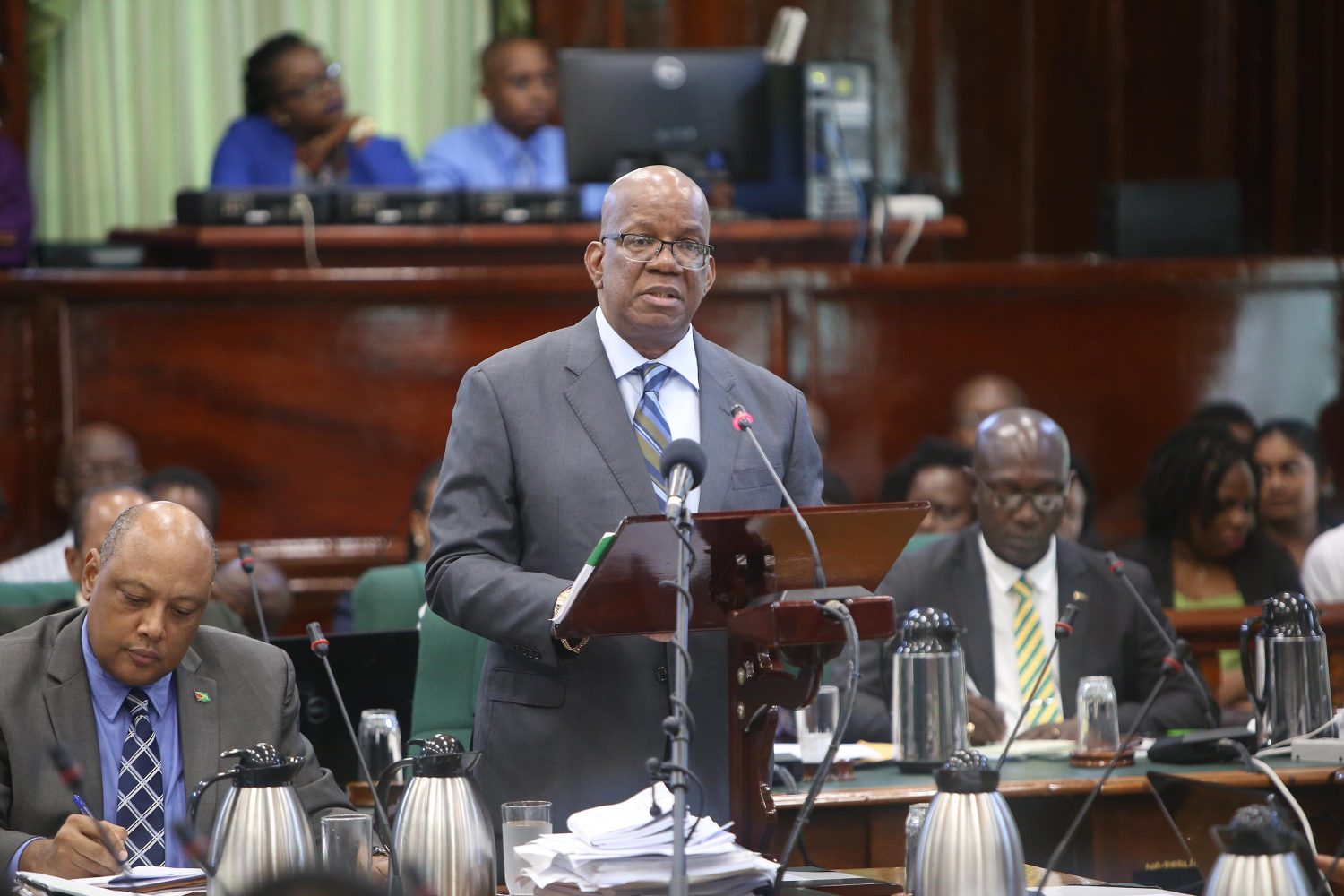 Finance Minister Winston Jordan  making his 2018 budget presentation in the National Assembly