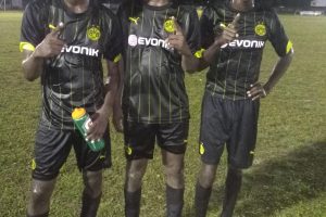 Silver Shattas goal scorers from left to right-Damion Williams, Jermaine Samuels and Robin Adams 