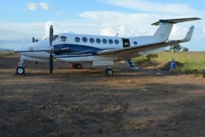 The twin-engine Beechcraft that was found on the illegal airstrip in the North Rupununi on August 13.