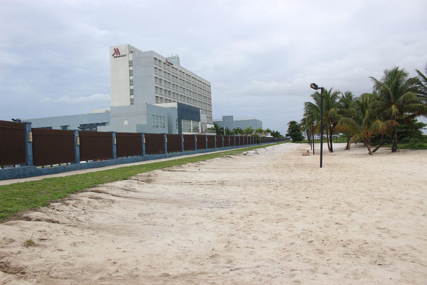 The foreshore behind the Marriot Hotel which has been cleared of signs declaring the area private property.