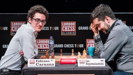 -American Grandmaster Fabiano Caruana (left) prevailed in a field of world-class chess players including the world champion, to win the exclusive 2017 London Chess Classic tournament. Caruana and Russia’s Ian Nepomniachtchi (right) tied for first in the tournament, and, therefore, were forced into a playoff. Caruana won. The prize money for the tournament was US$300,000. (Photo: Lennart Ootes)