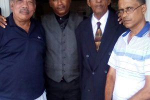 Chess Buddies! At the funeral of Dennis ‘Patto’ Patterson on Wednesday, the Guyana Chess Federation (GCF) was represented by some members who were integral to Patto’s chess life. Patto engaged all in chess and enjoyed doing so, especially as he manoeuvred his pieces into superior positions on the chess board. In photo from left are: John Macedo, miner and retired staff sergeant of the Guyana Defence Force; Cleveland Hutson, television personality and public servant; Errol Tiwari and Shiv Nandalall, businessman and a previous president of the GCF