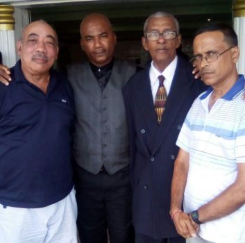 Chess Buddies! At the funeral of Dennis ‘Patto’ Patterson on Wednesday, the Guyana Chess Federation (GCF) was represented by some members who were integral to Patto’s chess life. Patto engaged all in chess and enjoyed doing so, especially as he manoeuvred his pieces into superior positions on the chess board. In photo from left are: John Macedo, miner and retired staff sergeant of the Guyana Defence Force; Cleveland Hutson, television personality and public servant; Errol Tiwari and Shiv Nandalall, businessman and a previous president of the GCF