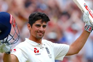 Double century: England’s Alastair Cook celebrates after reaching his double-century during the third day of the fourth Ashes cricket test match. REUTERS/David Gray