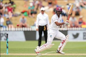 Opener Kraigg Brathwaite … top-scored with 91 before becoming the day’s first wicket