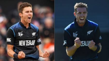 Black Caps pacemen Trent Boult, left, and Tim Southee