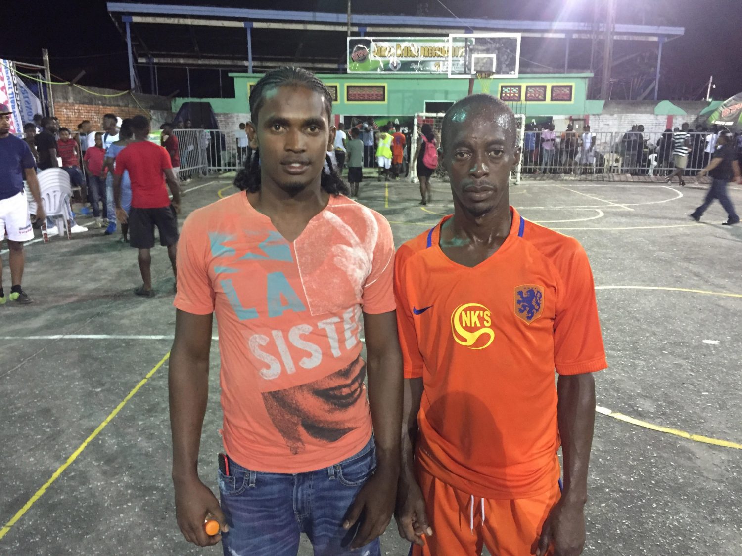 Rival Captains- Trenton Lashley (left) of Hard-Knocks and Rawle Gittens of NK Ballers will battle for the championship, following semi-final wins over Spaniards and Silver Bullets respectively