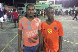 Rival Captains- Trenton Lashley (left) of Hard-Knocks and Rawle Gittens of NK Ballers will battle for the championship, following semi-final wins over Spaniards and Silver Bullets respectively