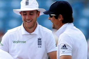 Out-of-sorts former England Captain Alastair Cook (right) and Stuart Broad