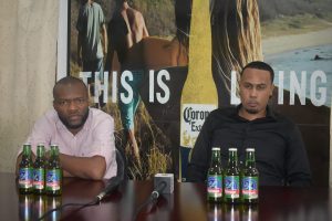 Top Brandz representative Marvin Wray (right), addressing the media gathering in the presence of another company representative at the press conference yesterday 