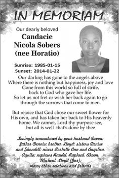 Candacie Nicola Sobers nee Horatio