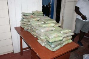 The parcels of compressed cannabis found by the police in the vehicle. (Guyana Police Force Photo)