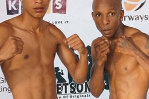 Dexter ‘De Kid’ Marques was right on the 112 mark while his Venezuelan opponent, Dionis ‘El Flaco’ Arias, left,  scaled in at 109. 6 pounds. The pair will headline the night’s proceedings