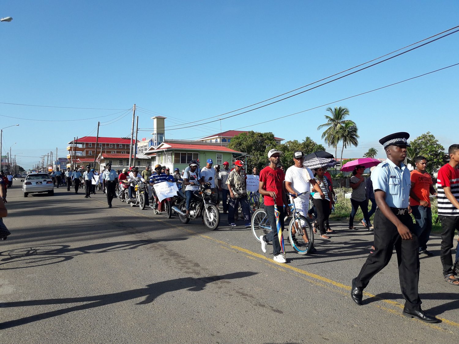 There was a significant police presence at the Skeldon protest yesterday by laid-off sugar workers.