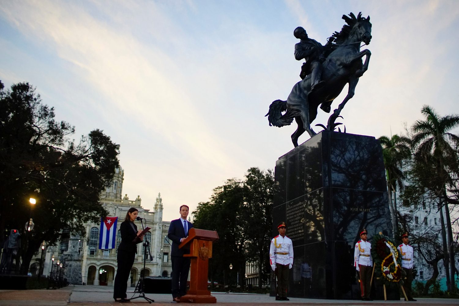 Joseph Mizzi, chairman of the Bronx Museum of the Arts’ board of trustees speaks during a ceremony to inaugurate a replica of New York’s statue of Cuba’s independence hero Marti in Havana, Cuba, January 28, 2018. REUTERS/Alexandre Meneghini